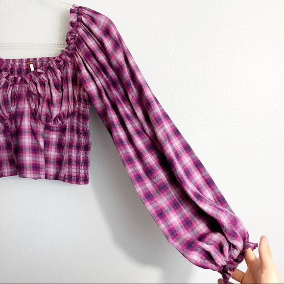 Free People Cherry Bomb Plaid Top Balloon Sleeve - Picture 4 of 10